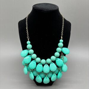 Kate Spade Statement Bib Necklace Turquoise Beaded Layered Teardrop Missing Bead